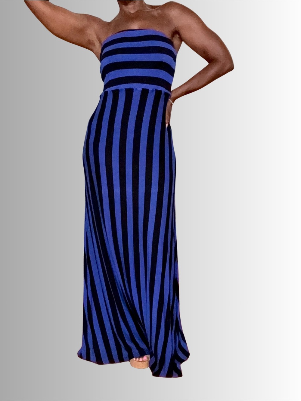 Mossimo Blue & Black Striped Strapless Maxi Dress Size M